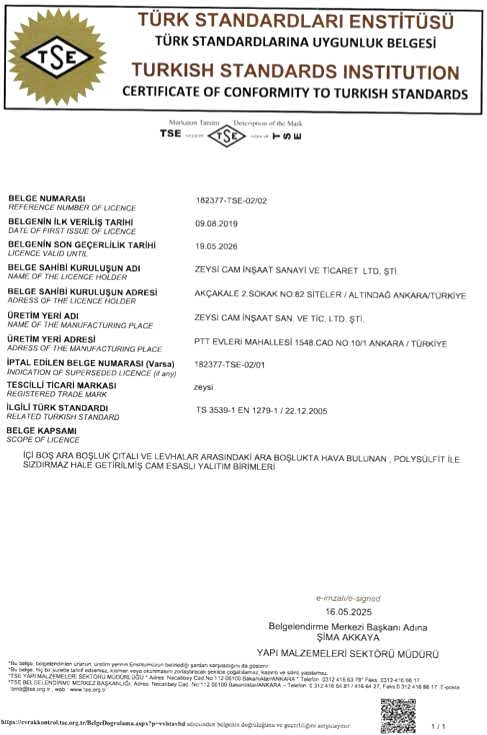 Isıcam TSE Uygunluk Belgesi